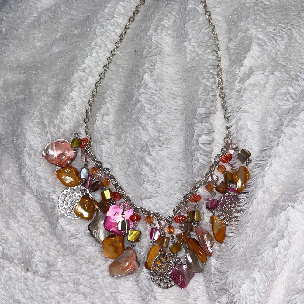 Elegant Silver and Pink Beaded Necklace